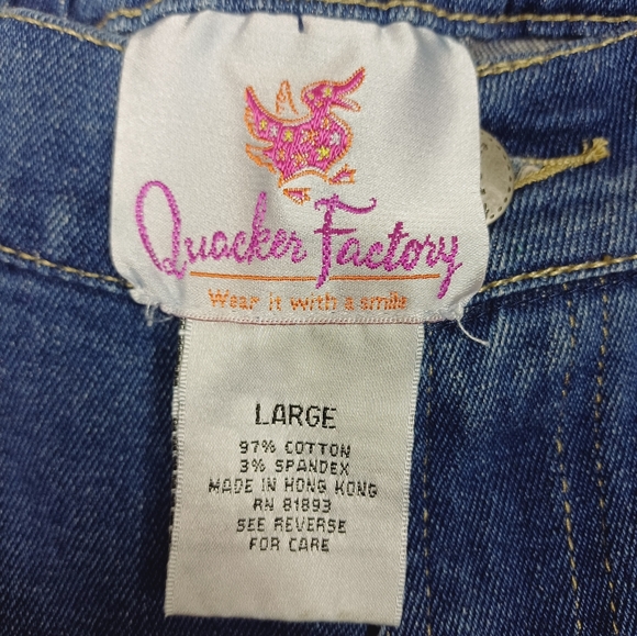 NWT Quacker Factory Beaded Sparkle Heart Stretch Denim Blue Jeans Large A3446 - Picture 4 of 8